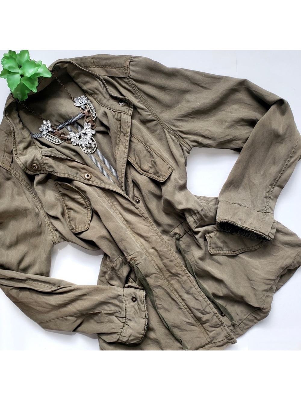 Anthropologie Army Green Field Military Utility Jacket Tencel Size Small